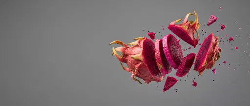 Floating Sliced Magenta Dragon Fruit on Gray