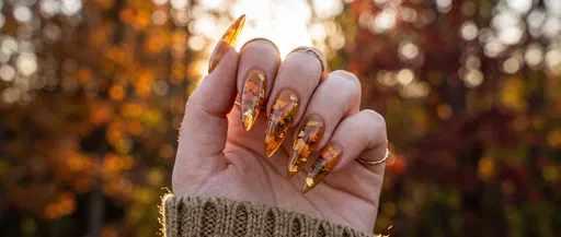 Amber Floral Autumn Stiletto Nails