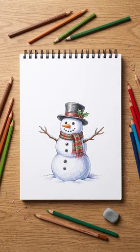 Colored Pencil Drawing of a Snowman