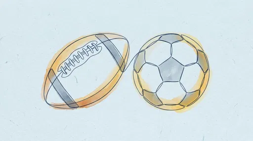 Watercolor Line Drawing of Football and Soccer Ball