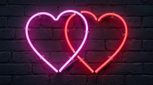 Glowing Pink and Red Neon Hearts