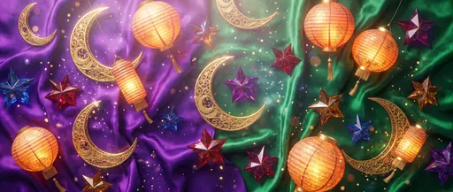 Golden Moons Stars and Lanterns on Silk