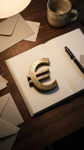 Brass Euro Symbol on Open Notebook