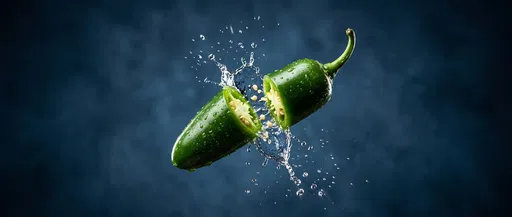 Sliced Green Jalapeno with Water Splash
