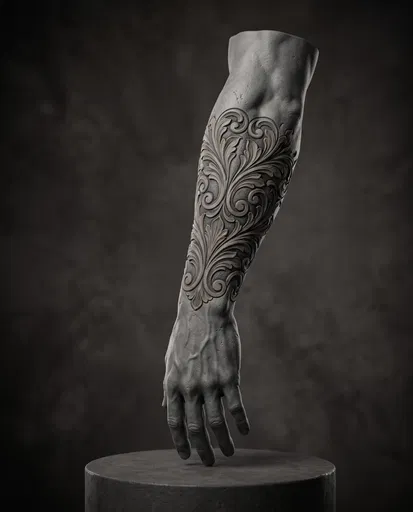 Carved Stone Forearm Sculpture on Pedestal