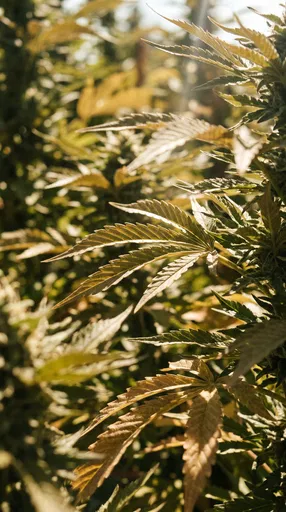 Sunlit Cannabis Leaves in Warm Light