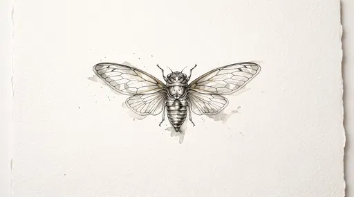 Watercolor and Ink Cicada Illustration