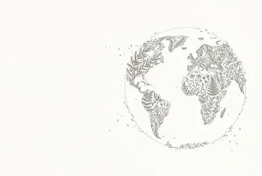 Botanical Line Art Drawing of Planet Earth