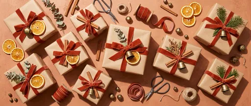 Rustic Holiday Gift Wrapping Flat Lay
