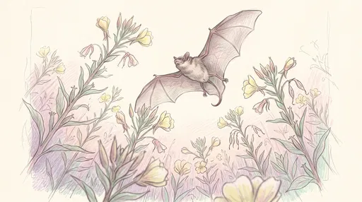 Pastel Sketch of Bat and Primroses