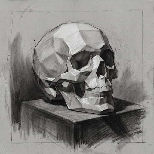 Charcoal Drawing of Geometric Planar Skull