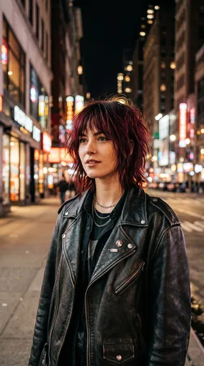 Woman with Burgundy Grunge Bob at Night