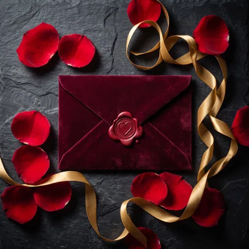 Burgundy Velvet Envelope With Heart Wax Seal