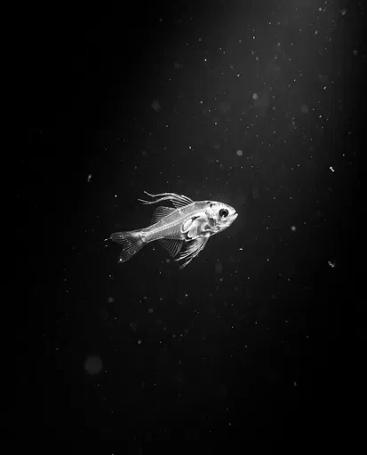 Translucent Larval Fish in Dark Water