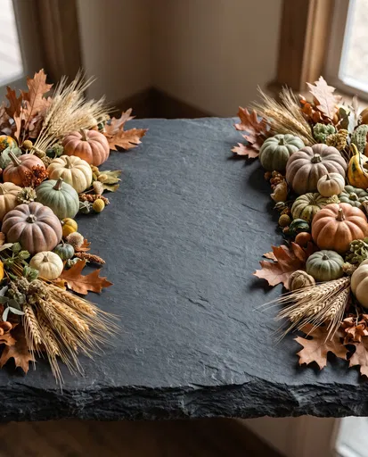 Dark Slate Surface With Autumn Decor Frame