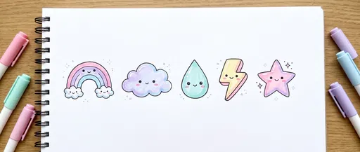 Cute Pastel Weather Doodles in Sketchbook