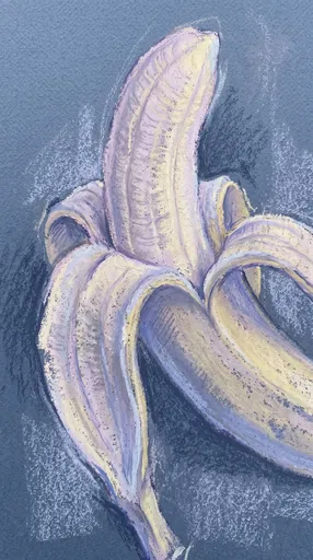 Pastel Chalk Drawing of Peeled Banana