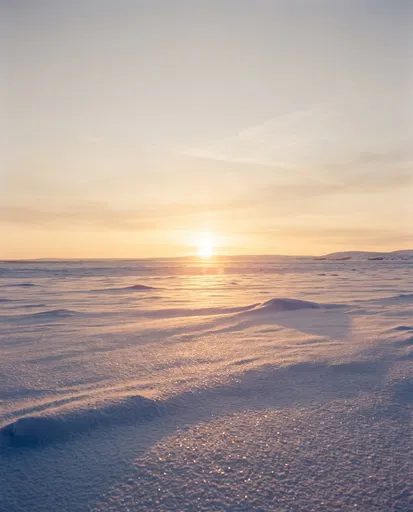 Golden Winter Sun Over Snowy Plains