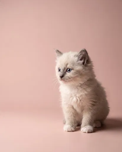 Fluffy Ragdoll Kitten on Pink Backdrop