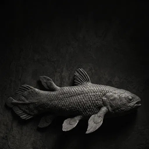 Monochrome Sculptural Coelacanth Relief Render