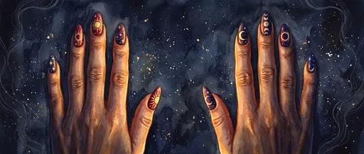 Watercolor Celestial Sun and Moon Nail Art