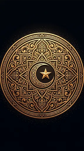 Gold Arabesque Medallion with Crescent Star