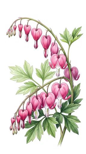 Bleeding Heart Flowers Botanical Illustration