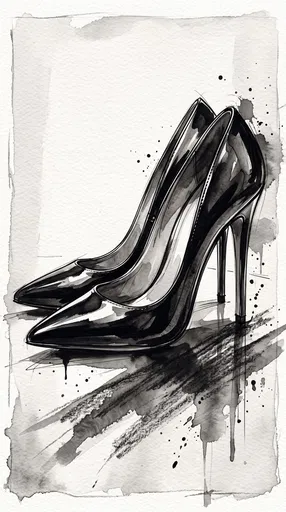 Black Stiletto Pumps Watercolor Fashion Illustration