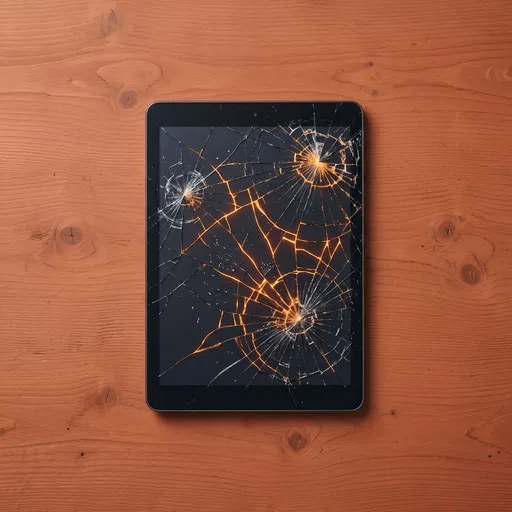 Shattered Tablet on Wooden Desk