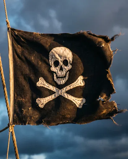 Weathered Black Jolly Roger Pirate Flag