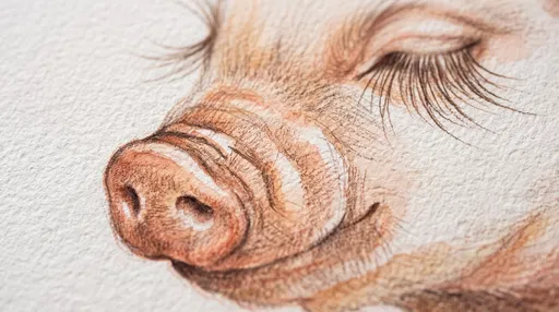Watercolor and Pencil Drawing of Piglet Snout
