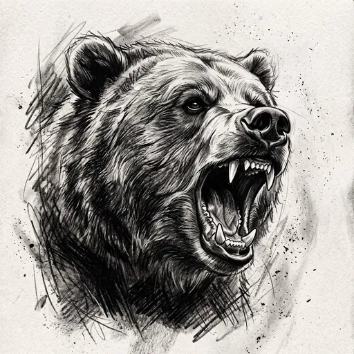 Charcoal Drawing of Roaring Grizzly Bear