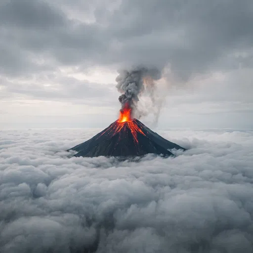 Volcano Erupting Above Cloud Sea