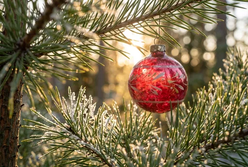 Vintage Red Ornament on Frosted Pine