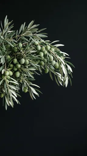 Green Olive Branch on Black Background