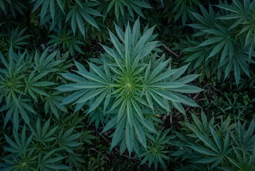 Top Down View of Symmetrical Cannabis Plant