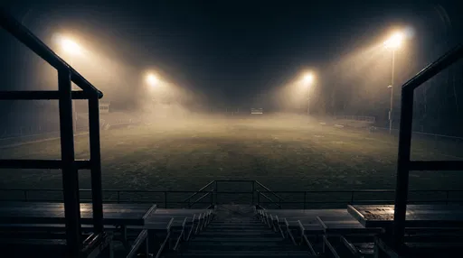 Foggy Night Football Field From Bleachers