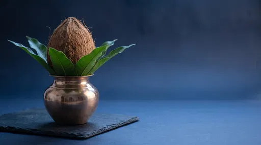 Traditional Kalash Pot With Coconut and Leaves
