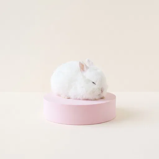 White Rabbit Resting on Pink Podium