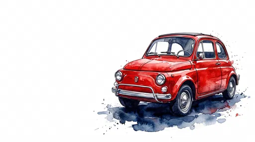 Watercolor Illustration of Classic Red Compact Car