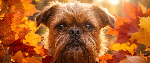 Brussels Griffon Framed by Autumn Maple Leaves