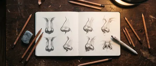 Artist Sketchbook With Graphite Nose Studies