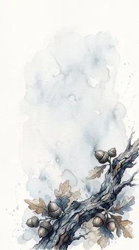 Watercolor Oak Branch and Acorns Illustration