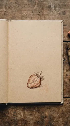 Strawberry Sketch in Open Linen Notebook