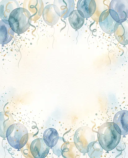 Watercolor Blue and Gold Balloons Border