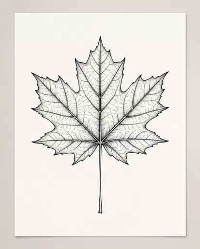 Botanical Ink Drawing of Maple Leaf