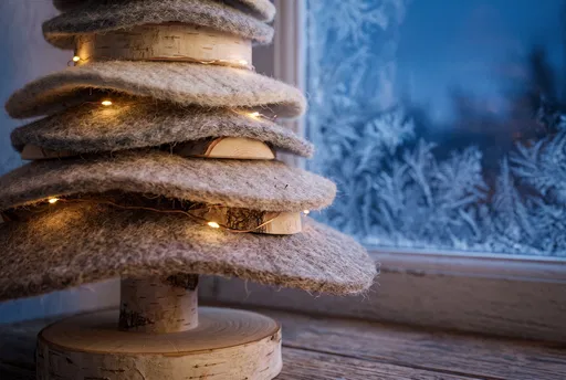 Felt and Birch Christmas Tree by Frosted Window