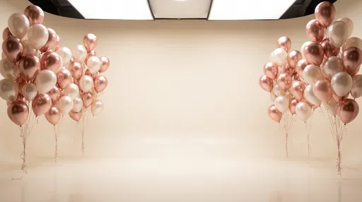 Ivory Studio Stage with Rose Gold Balloons