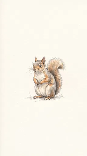 Minimalist Squirrel Colored Pencil Illustration