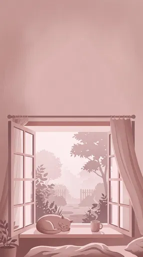 Dusty Rose Window With Sleeping Cat